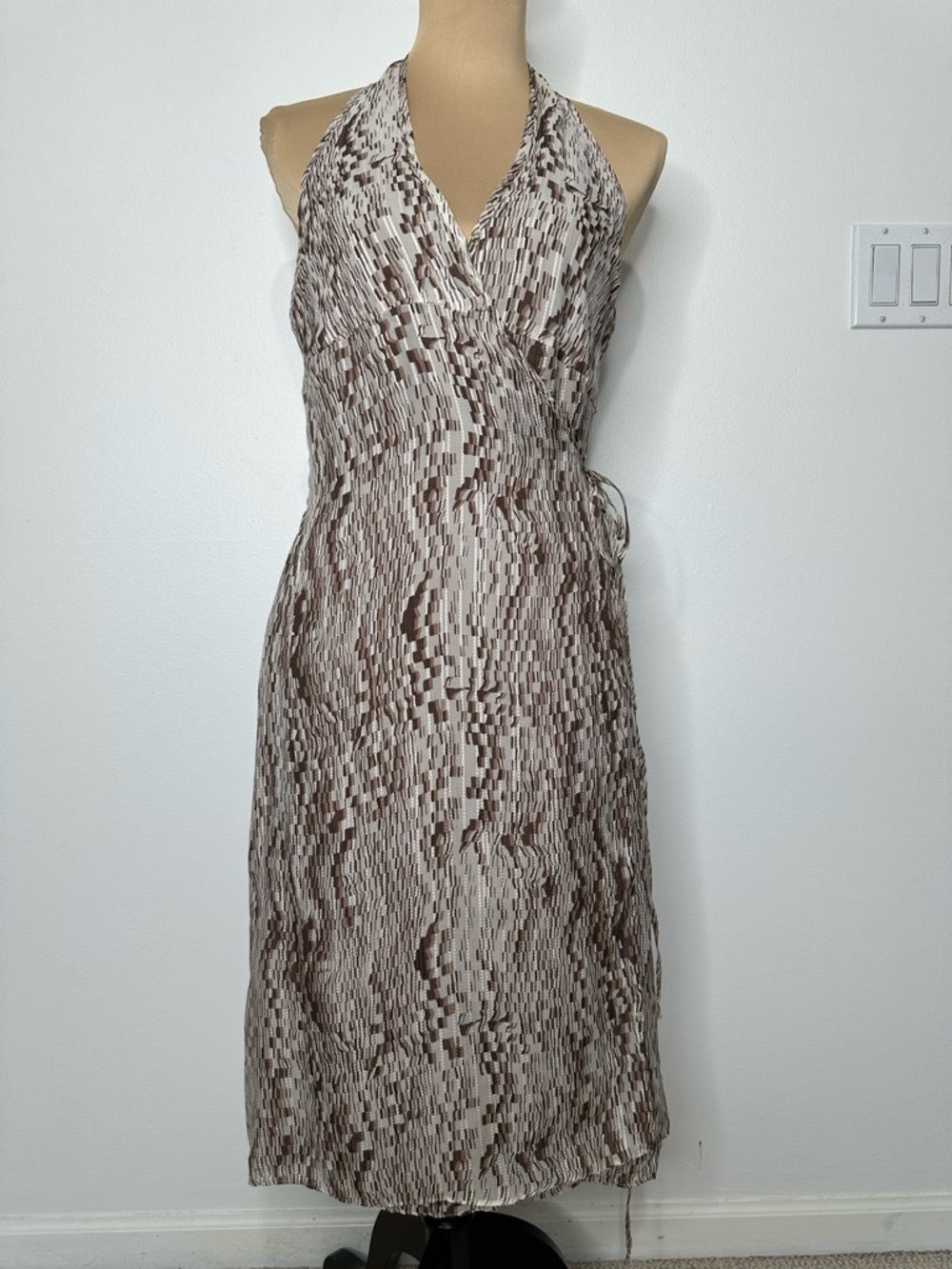 Hugo Buscati Halter Midi Dress Size M Wrap Silk Vintage